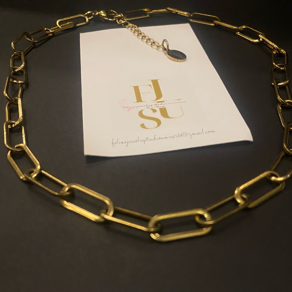 Handmade Gold Plated Paper Clip Link Necklace By Fjsu